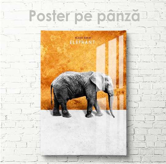 Постер, Слон на золотом фоне, 30 x 45 см, Холст на подрамнике, Животные