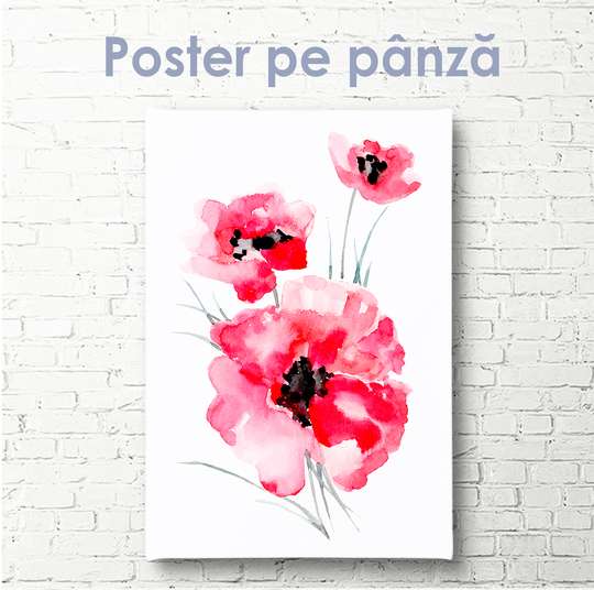 Poster - Watercolor poppies, 30 x 60 см, Canvas on frame