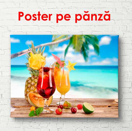 Poster - Răcoriți cocktailuri cu fructe tropicale, 90 x 60 см, Poster înrămat, Alimente și Băuturi