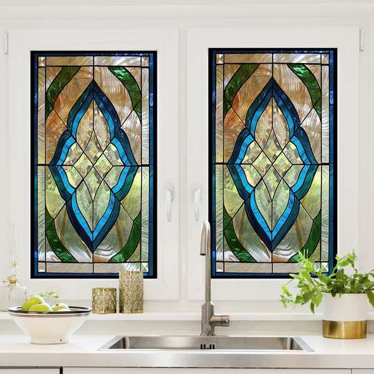 Window Privacy Film, Decorative stained glass window with geometric diamonds, 60 x 90cm, Transparent, Window Film