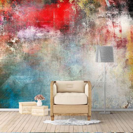Wall Mural - Multi-colored patches of red and blue.