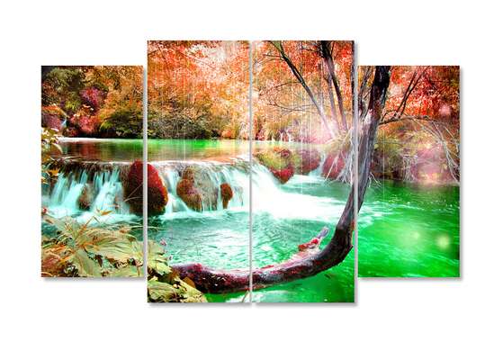 Modular picture, Waterfall in the autumn forest., 198 x 115