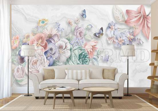 Wall Mural - Delicate spring flowers on a white background