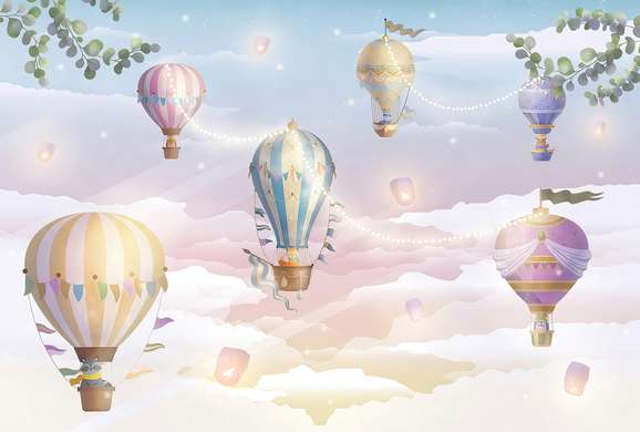 Фотообои - Воздушные шары с животными в облаках