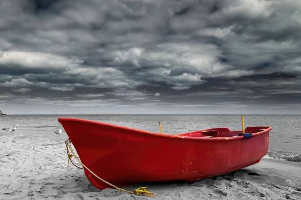 Постер - Красная лодка, 45 x 30 см, Холст на подрамнике