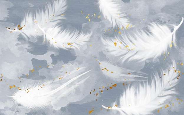 Wall Mural - Light feathers on a gray background