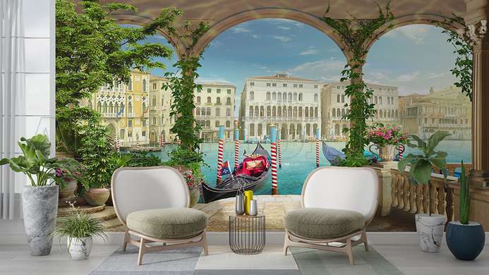 Wall mural - View of the Venetian canal from the arched terrace, bright colors