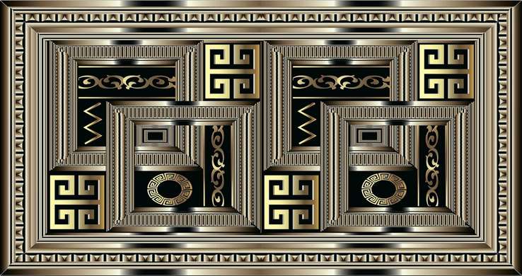 Wall Mural - Glamorous golden ornament with a repeating element on a black background.