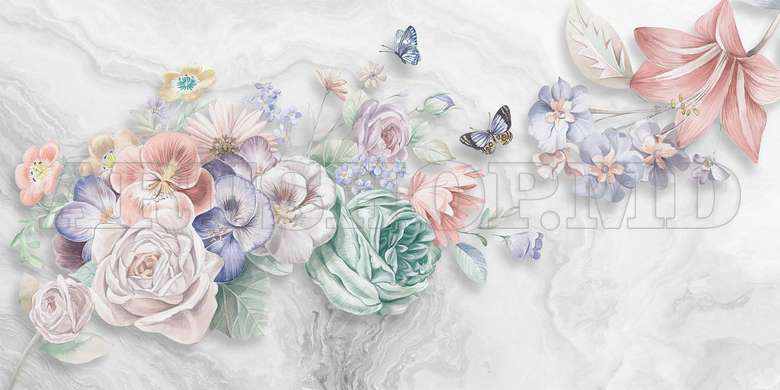 Wall Mural - Delicate spring flowers on a white background