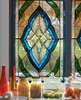 Window Privacy Film, Decorative stained glass window with geometric diamonds, 60 x 90cm, Transparent