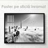 Постер - Туман над черно-белым городом, 90 x 60 см, Постер на Стекле в раме, Города и Карты