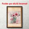 Постер - Нежные букеты из розовых цветов в зеленой вазе, 60 x 90 см, Постер в раме, Прованс