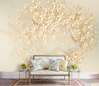 Wall Mural - Beige tree with flowers and butterflies in golden hues