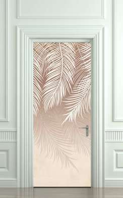 Stickere 3D pentru uși, Frunze de palmier pe fundal bej, 60 x 90cm, Autocolant pentru Usi