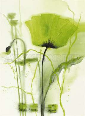 Постер - Зеленый цветок, 60 x 90 см, Постер на Стекле в раме, Прованс