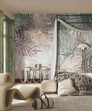 Wall Mural - Outlines of leaves and flowers of an orchid