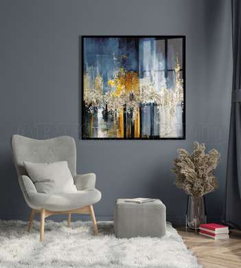 Poster - Abstract colors of gold and blue, 40 x 40 см, Canvas on frame, Abstract