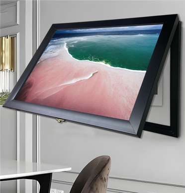 Мультифункциональная Картина - Розовый пляж и море, 40x60cm, Черная Рама