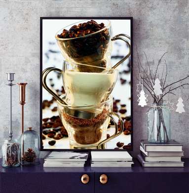 Poster - Coffee set, 45 x 90 см, Framed poster on glass, Food and Drinks