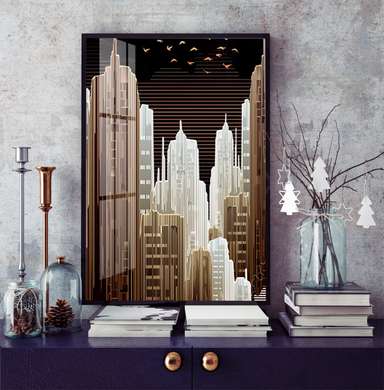 Poster - Oraș abstract, 60 x 90 см, Poster inramat pe sticla