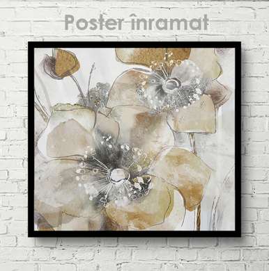 Poster - Delicate flowers, 100 x 100 см, Framed poster on glass, Botanical