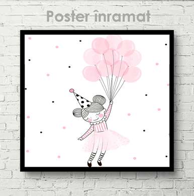 Poster - Fetița cu baloane, 40 x 40 см, Panza pe cadru, Pentru Copii
