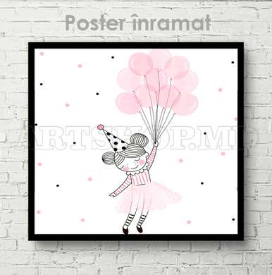 Poster - Fetița cu baloane, 100 x 100 см, Poster inramat pe sticla, Pentru Copii