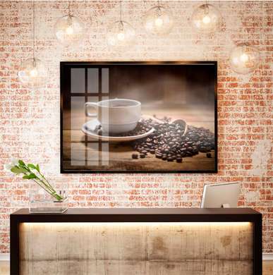 Poster - Cup of coffee on the table, 90 x 60 см, Framed poster