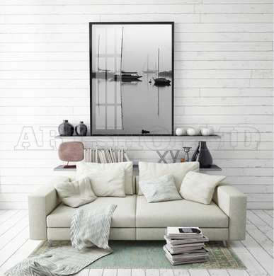 Poster - Seascape, 45 x 90 см, Framed poster on glass, Black & White
