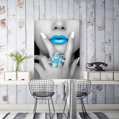 Poster - Blue lips, 30 x 45 см, Canvas on frame, Nude