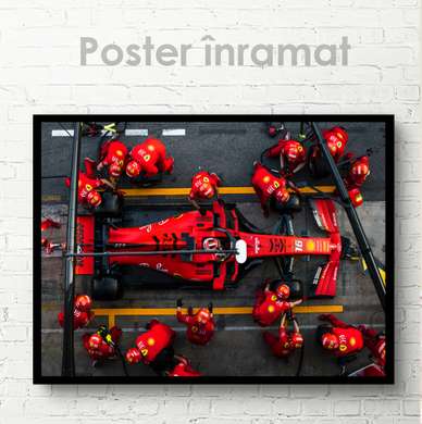 Постер - Красная формула 1 и ее команда, 90 x 60 см, Постер на Стекле в раме