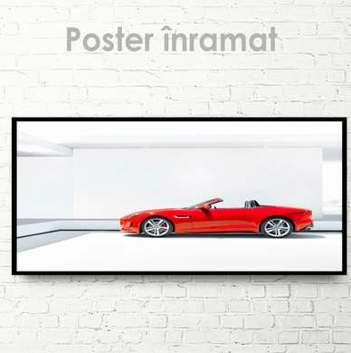Постер - Красный кабриолет, 90 x 45 см, Постер на Стекле в раме, Транспорт