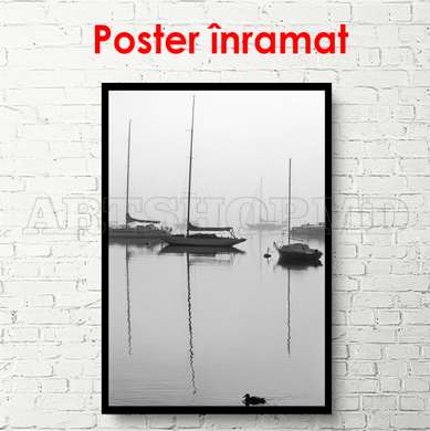 Poster - Peisaj marin, 45 x 90 см, Poster inramat pe sticla, Alb Negru