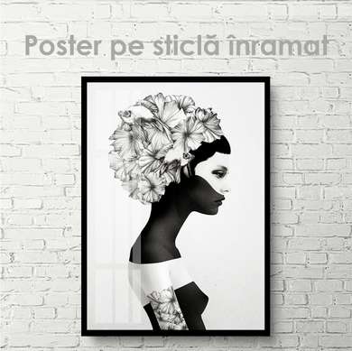 Poster - Living wreath, 60 x 90 см, Framed poster on glass, Black & White