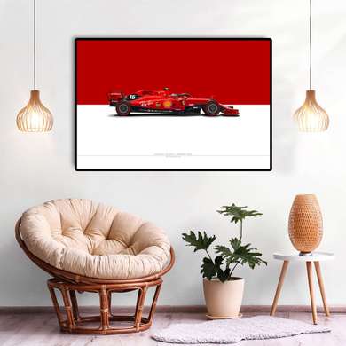 Постер - Красная Формула 1, 90 x 45 см, Постер на Стекле в раме, Транспорт
