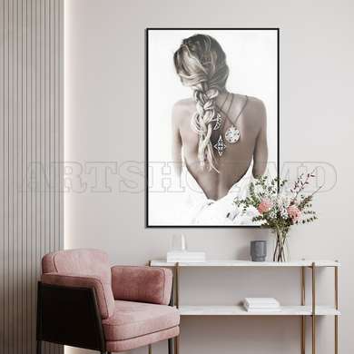 Poster - Woman Hairstyle, 60 x 90 см, Framed poster on glass, Nude