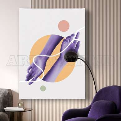 Poster - Purple Abstract Hands, 60 x 90 см, Framed poster on glass, Minimalism