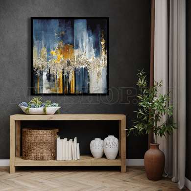 Poster - Abstract colors of gold and blue, 40 x 40 см, Canvas on frame, Abstract