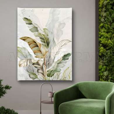 Poster - Tropical green leaves, 60 x 90 см, Framed poster on glass, Botanical