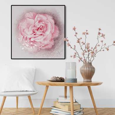 Poster - Delicate pink rose, 40 x 40 см, Canvas on frame
