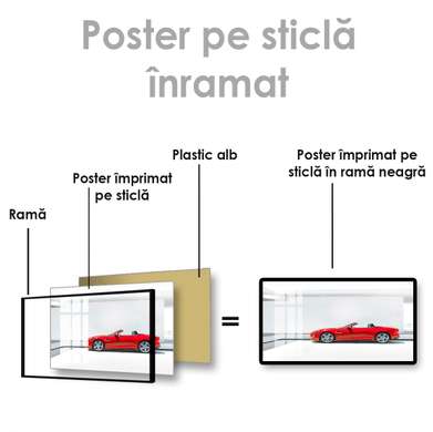 Poster - Red convertible, 90 x 45 см, Framed poster on glass, Transport