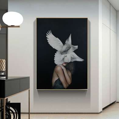 Framed picture, swan girl, 50 x 75 см