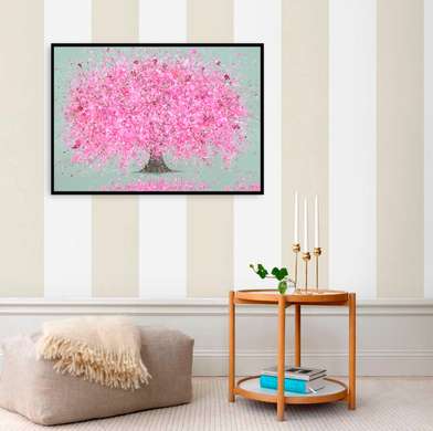 Постер - Copacul cu flori roz, 90 x 60 см, Постер на Стекле в раме, Природа