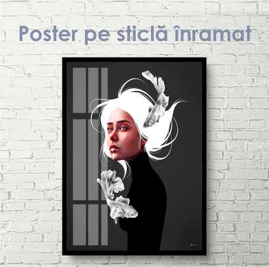 Постер - Девушка с белыми волосами, 100 x 100 см, Постер на Стекле в раме