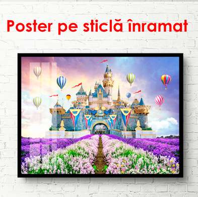 Poster - Castelul pe un fundal de câmp de lavandă, 90 x 60 см, Poster înrămat, Pentru Copii