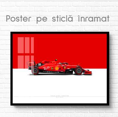 Постер - Красная Формула 1, 90 x 45 см, Постер на Стекле в раме, Транспорт