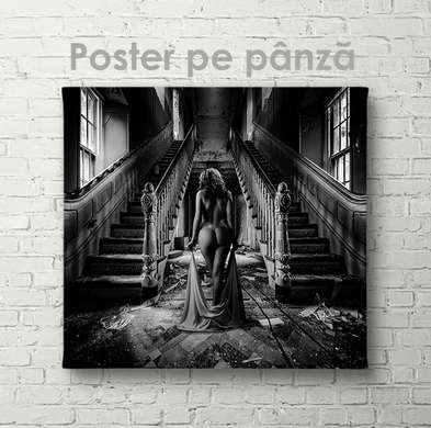 Постер - Девушка в старом доме, 100 x 100 см, Постер на Стекле в раме