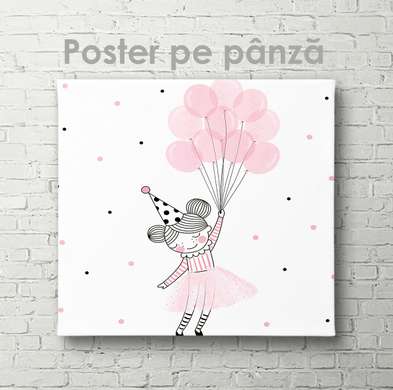 Poster - Fetița cu baloane, 40 x 40 см, Panza pe cadru, Pentru Copii