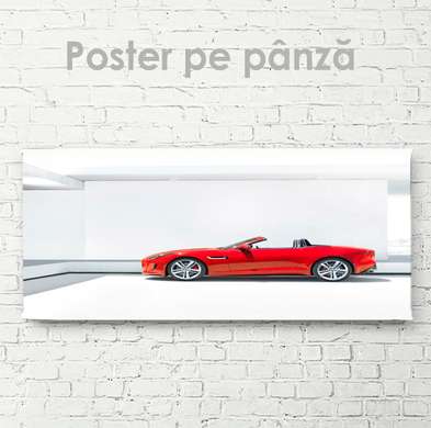 Poster - Red convertible, 90 x 45 см, Framed poster on glass, Transport