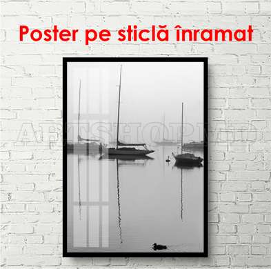 Постер - Морской пейзаж, 45 x 90 см, Постер на Стекле в раме, Черно Белые